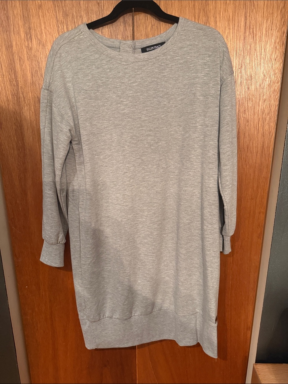 Ellen Tracy Light Gray Midi Sweatshirt Dress